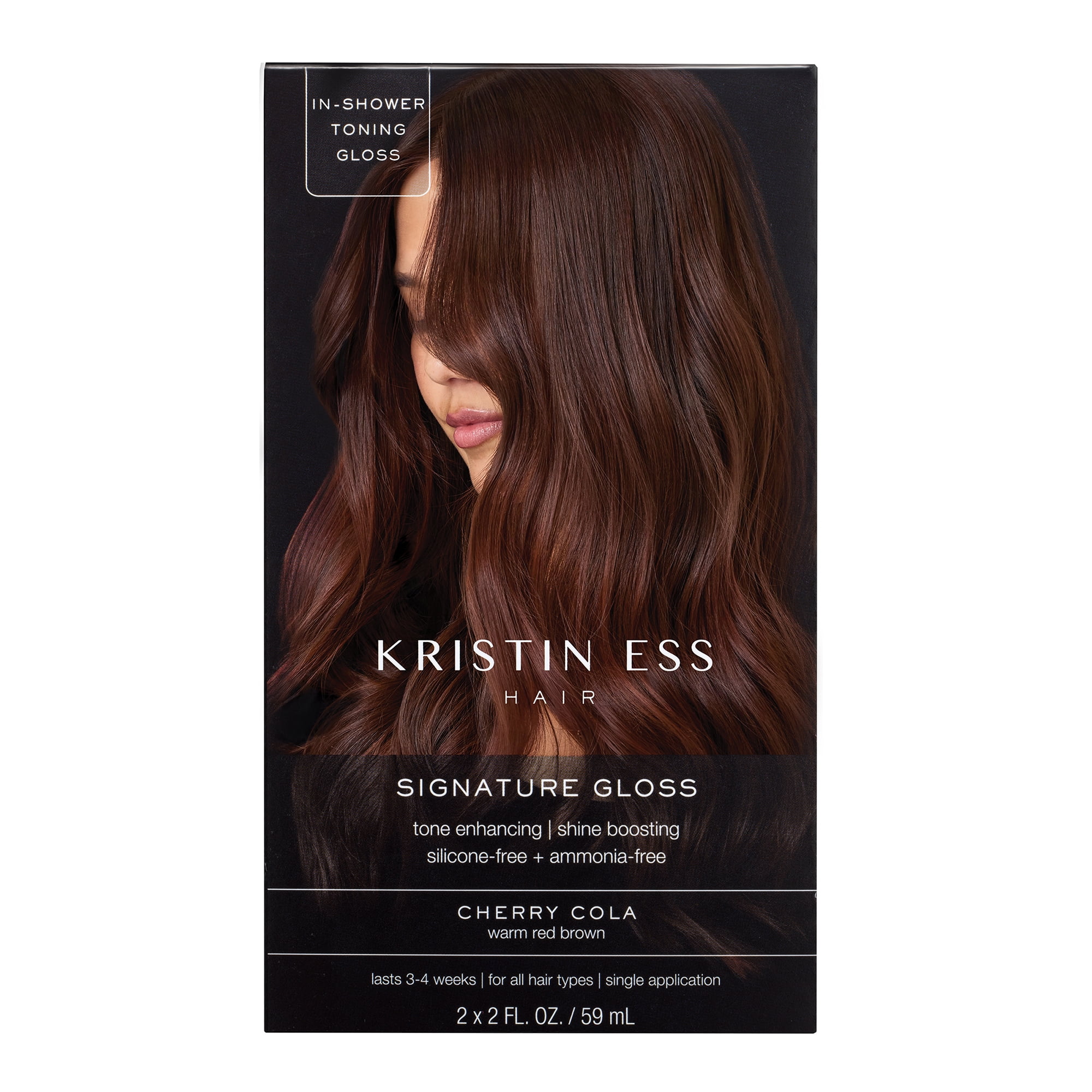 Kristin Ess Hair Gloss in Cherry Cola, Warm Red Brown - 4 Week Semi Permanent Hair Color for Women - Shine - Hair Dye Glaze