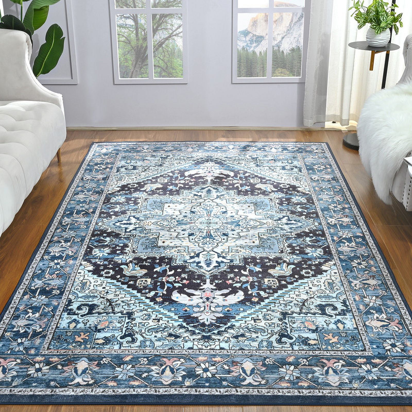 TWINNIS Boho Area Rug Soft Indoor Living Room Carpet,Blue Bohemian Rug for Bedroom,6'x9'Non-Slip Washable Decorative Rug