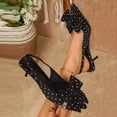 thumbnail image 5 of Heels for Women Bow Poined Toe Slingabck Sandals Summer Kitten Heel Ankle Strap Wedding Party Dress Pumps Shoes Black Size 8, 5 of 7