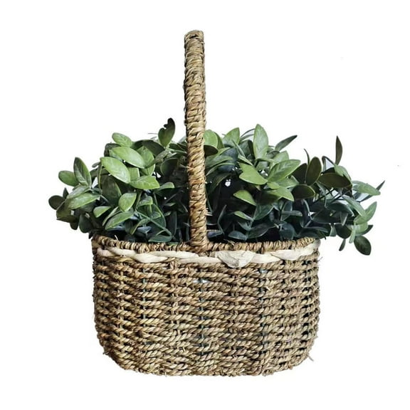 Elements 13 inch Realistic Look and Feel Artificial Greenery in Seagrass Basket