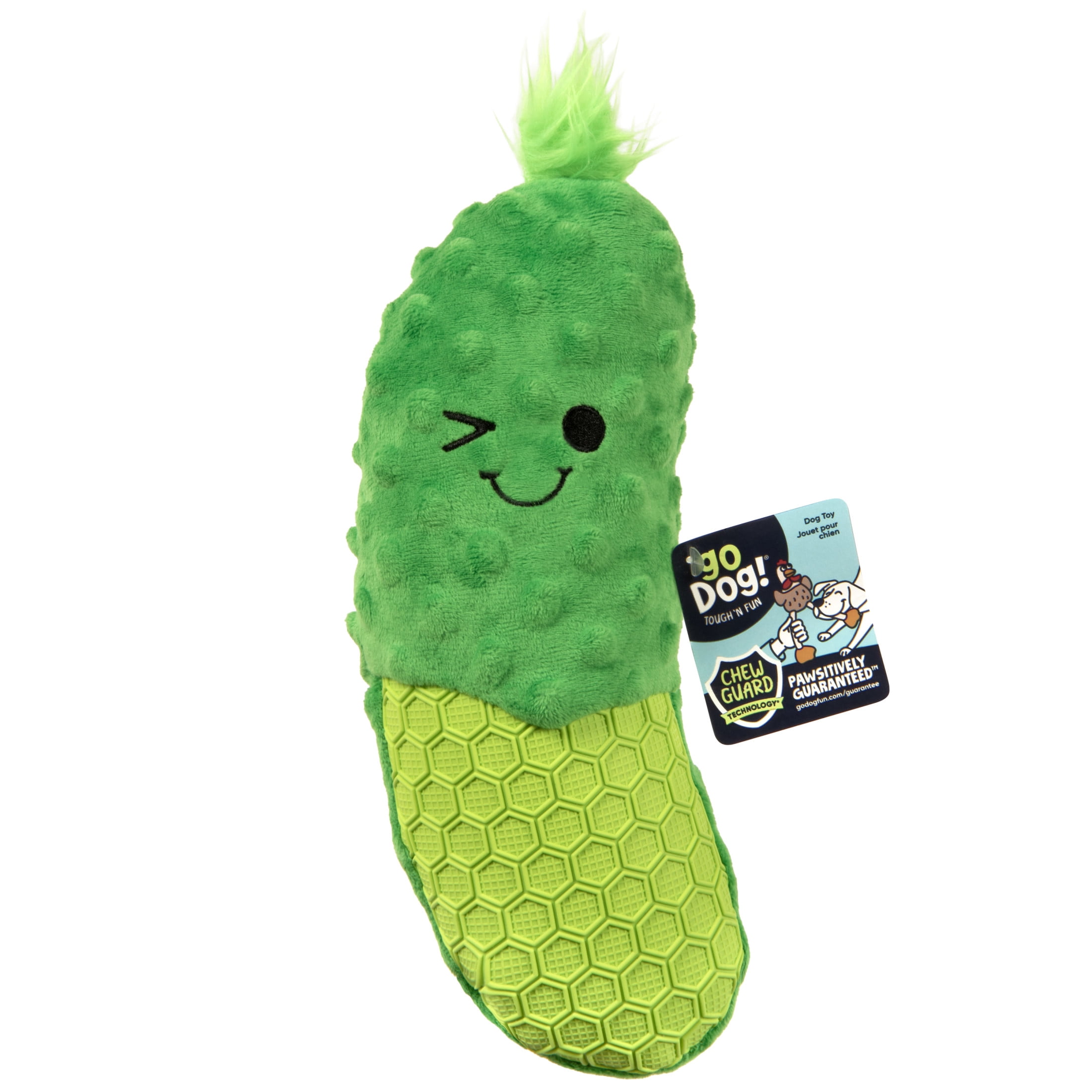 goDog Tough N Texture Dillbert Pickle Plush & Textured Silicone Squeaky Dog Toy with Chew Guard Technology, Durable Fabric & Squeaker for Active Play, Green, Medium