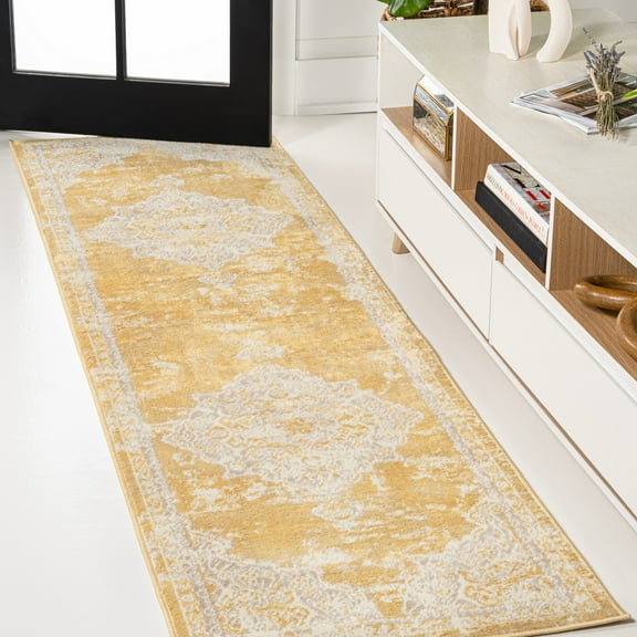 JONATHAN Y MODERN PERSIAN 2 x 8 Runner Rug, Alhambra Ornate Medallion - Yellow/Cream, MDP400G-28