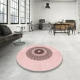 thumbnail image 4 of Ahgly Company Machine Washable Indoor Round Transitional Pink Bubble Gum Pink Area Rugs, 6' Round, 4 of 7