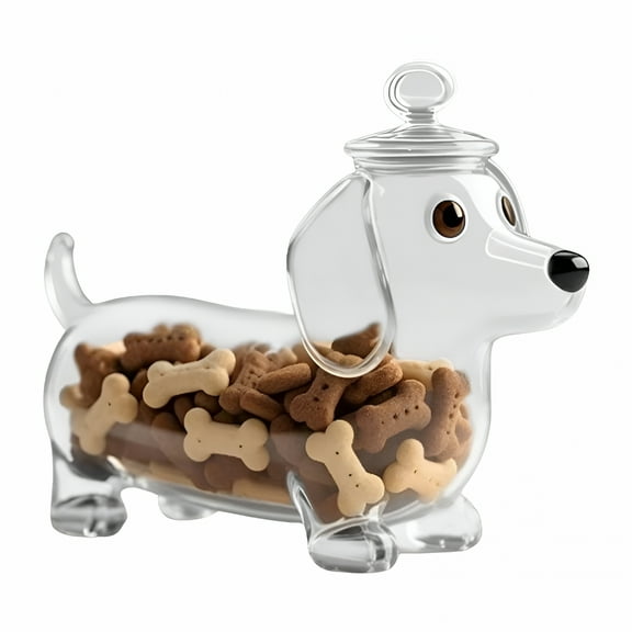 ACDANC Pet Treat Jar, 8 Inches Adorable Dog Shape Glass Airtight Pet Food Storage, Food Storage Container Dog Treat Container with Lids for Countertop Kitchen Dogs, Cats, Pets (Dachshund)