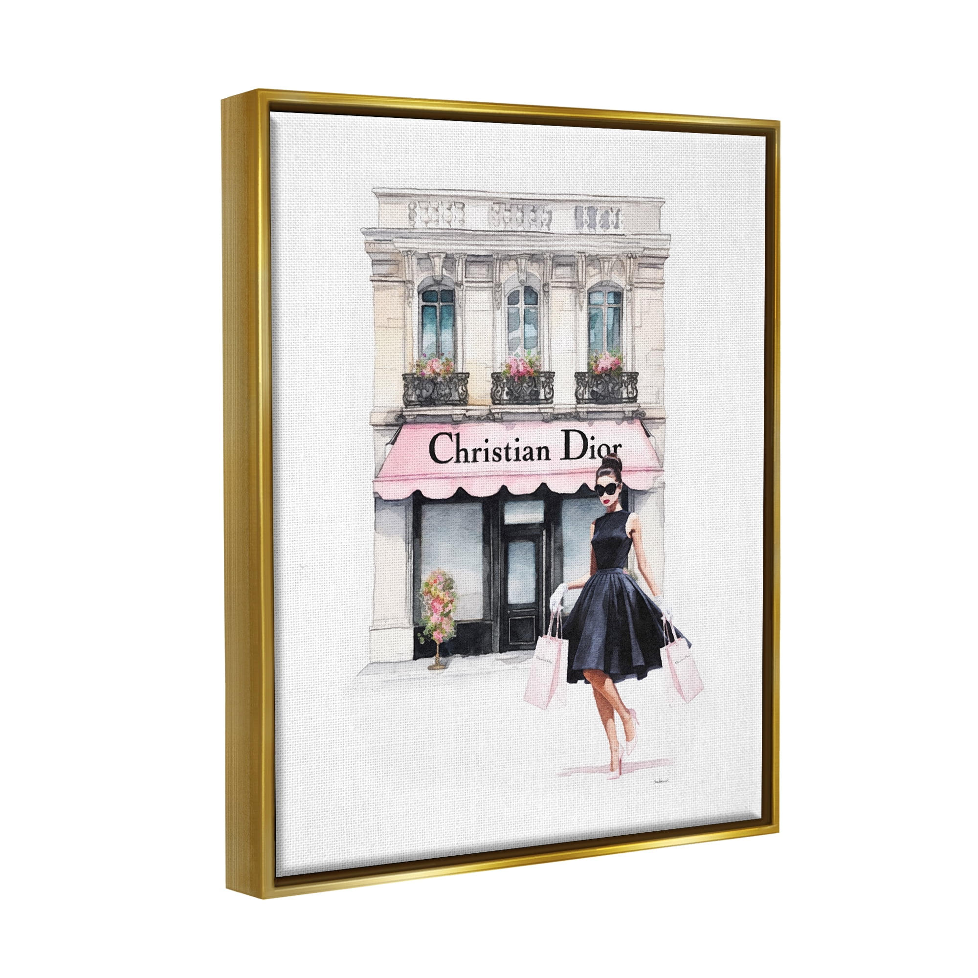 Stupell Industries Trendy Storefront Shopping Town & City Painting Gold Floater Framed Canvas Art Print Wall Art, 17 x 21
