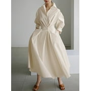 ZANZEA Women Buttons Long Sleeve Dress High Waist Casual Long Shirt Dress