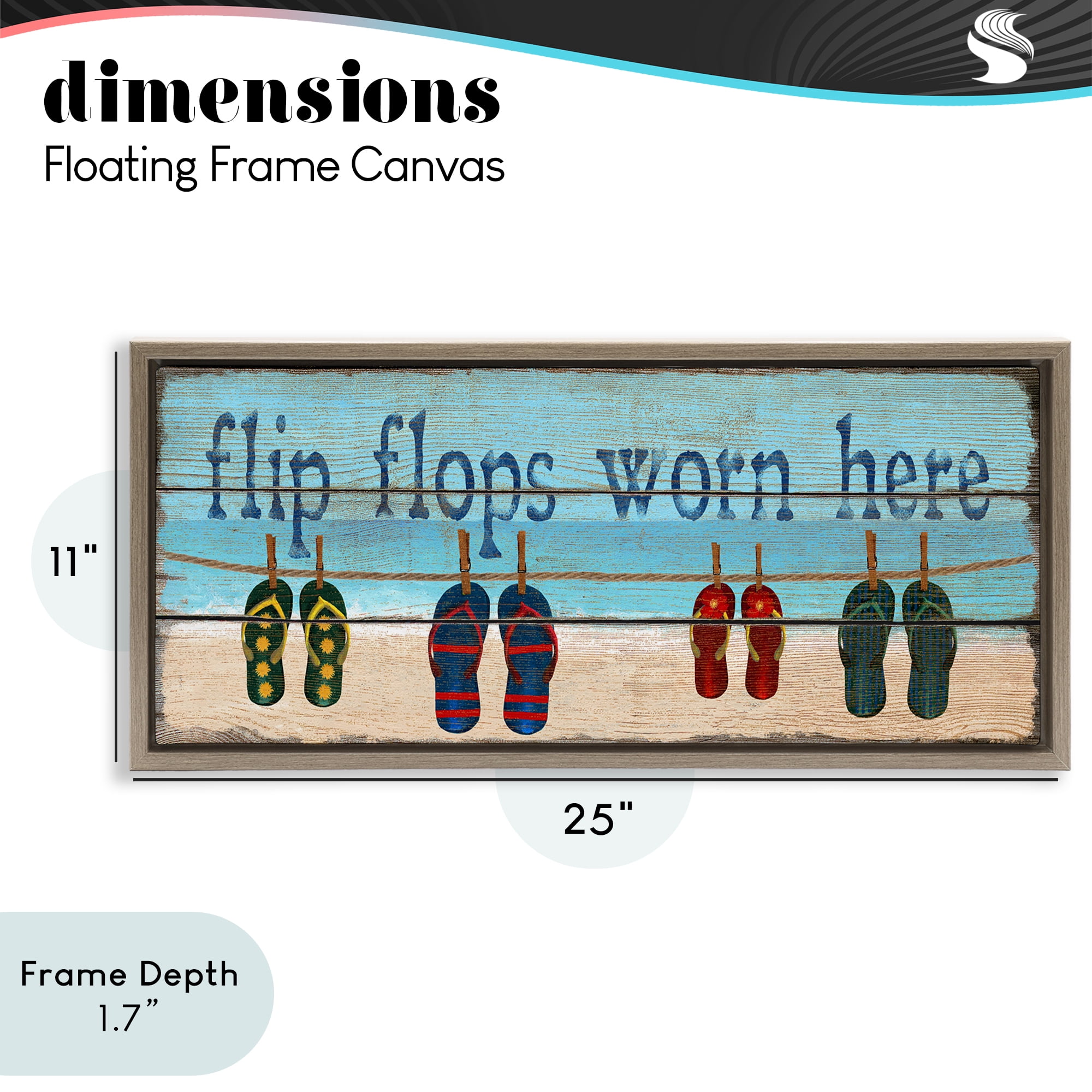 Stupell Industries Flip Flops Worn Here Brown Framed Floater Canvas Wall Art, design by Gail Fraser