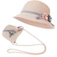 thumbnail image 1 of Sombrero de paja y conjunto de bolsa pequeña, sombrero de sol de verano para niñas y niños con decoración de flores para vacaciones, viajes, actividades al aire libre Adepaton LKX-0243-2, 1 of 5