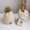 thumbnail image 4 of Conjunto de dos piezas de gorro y bufanda para niños de otoño e invierno, gorro de punto cálido con forro polar para niños y niñas, gorro de lana de oso, 4 of 6