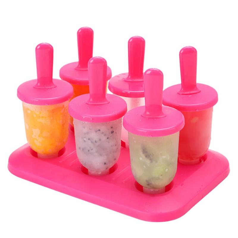 6 Cavities Plastic Reusable Popsicle Molds Free Ice Cream Popsicles