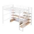 thumbnail image 5 of Full Size Metal Loft Bed with Storage Staircase, Heavy Duty Metal Bed Frame with Low Storage Table & Shelves, Space Saving Design & No Box Spring Needed, White, 5 of 9