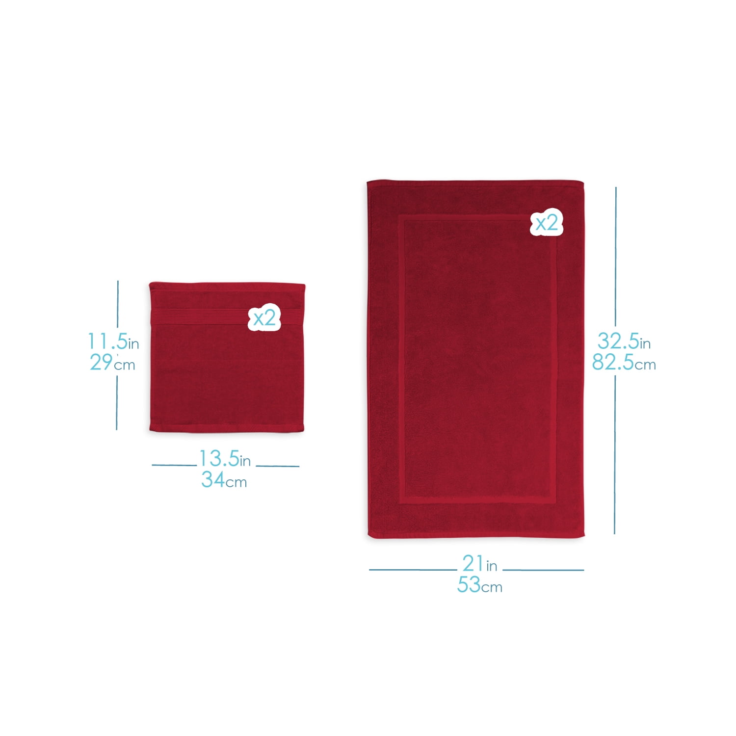 Clara Clark Bath Towels Set, 100% Cotton Luxury Softness 4 Pc Set, Red
