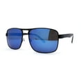 thumbnail image 2 of Mens Color Mirror Classic Rectangular Metal Rim Officer Sunglasses Black Blue Mirror, 2 of 4