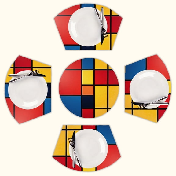 Mondrian Inspired Round Table Placemats Set Of 5 Wedge Table Mats Washable Heat Resistant Place Mat For Dining Table Kitchen Farmhouse Restaurant