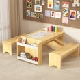 thumbnail image 2 of Reasea Wooden Kids Table and Chair Set, Montessori Activity Table with Storage, Toddler Craft Desk, 2 of 8