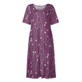 thumbnail image 3 of Vestidos Casuales para Mujer Vestidos Estampados Vestidos de Verano Vestidos Midi Plisados Estampados con Cuello Redondo Básico Clásico Al Aire Libre Diario Manga Corta Vestidos Sueltos Púrpura/XL, 3 of 5