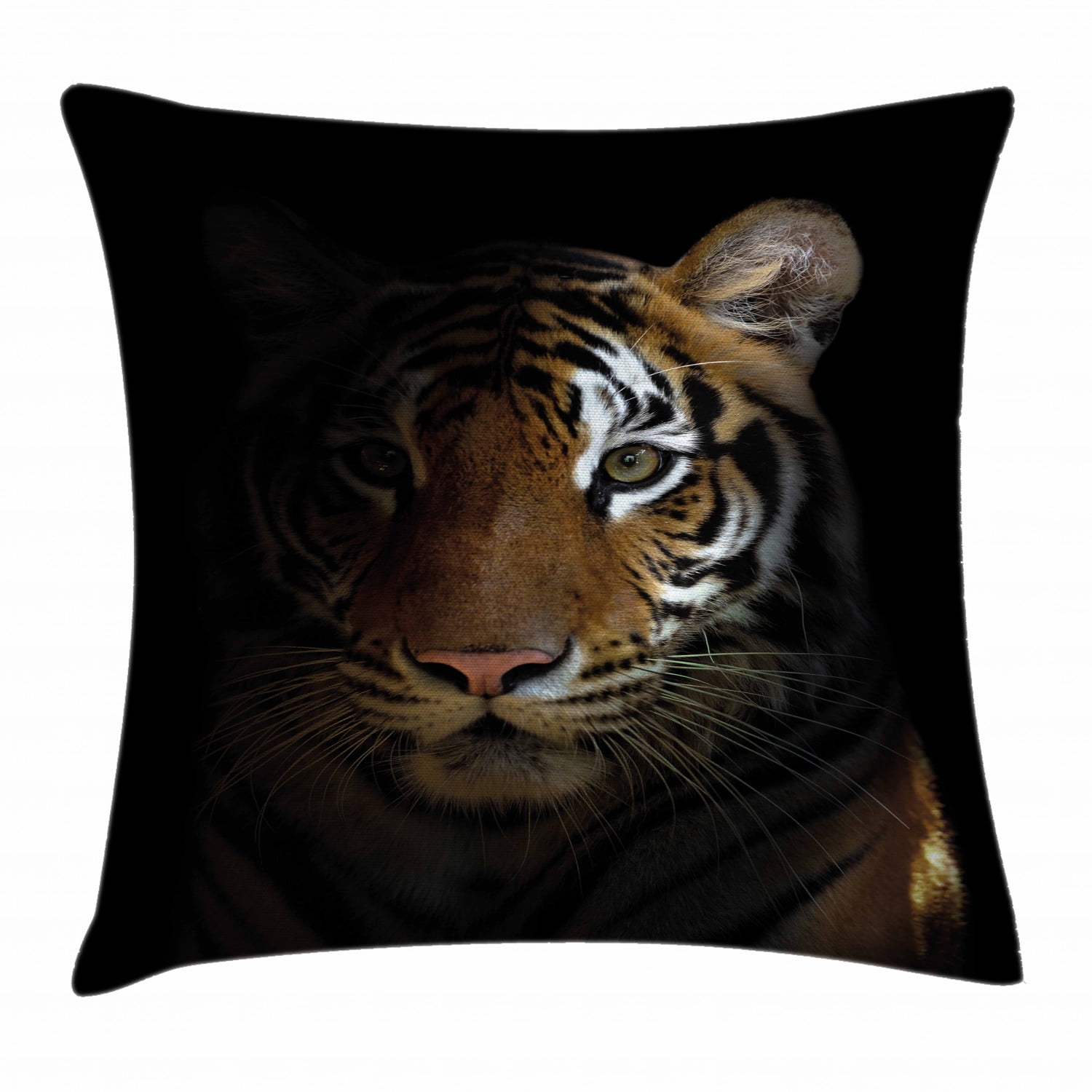 Tiger Throw Pillow Cushion Cover, King of Sundarbans Ethnic in a Dark Environment Mild Mannered