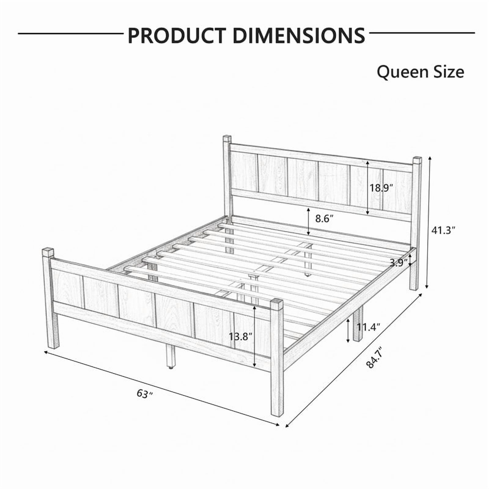 Queen Size Farmhouse Platform Bed with Flat Panel Designed Headboard & Footboard, Minimalist Wood Bed Frame with Under-Bed Storage
