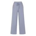thumbnail image 3 of QATAINLAV Women Summer Lightweight Linen Pants with Pockets Casual Eyelet Embroidery Solid Beach Trousers Drawstring High Waisted Going Out Wide Leg Pants Gray L, 3 of 6