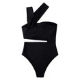 thumbnail image 5 of Women's One Piece Bikini Swimsuit Strapless Hollow Out Solid Color One Shoulder High Waisted for Beach Vacation,Black,L, 5 of 8