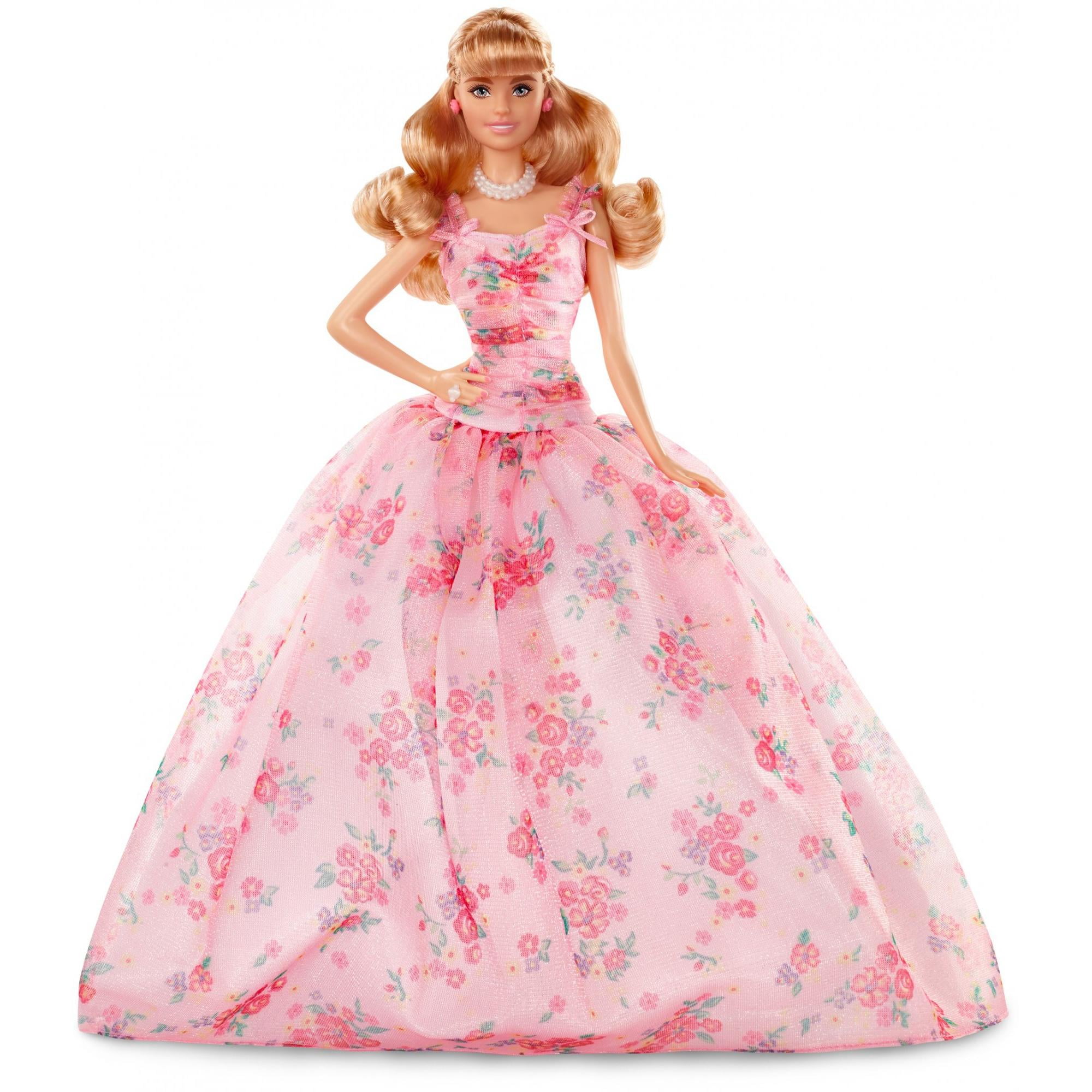 NEW Happy Birthday Barbie Doll Caucasian Blonde Pink Dress 