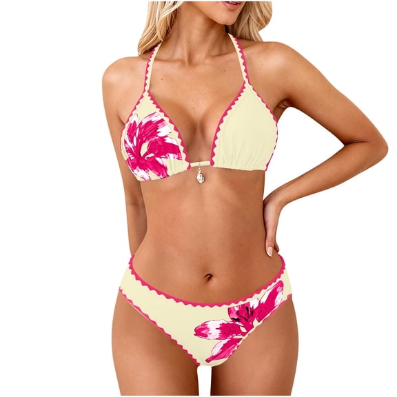 qucoqpe Bikini Sets for Women Two-piece Bathing Suit Summer Fashion Casual Floral Print Swimsuit