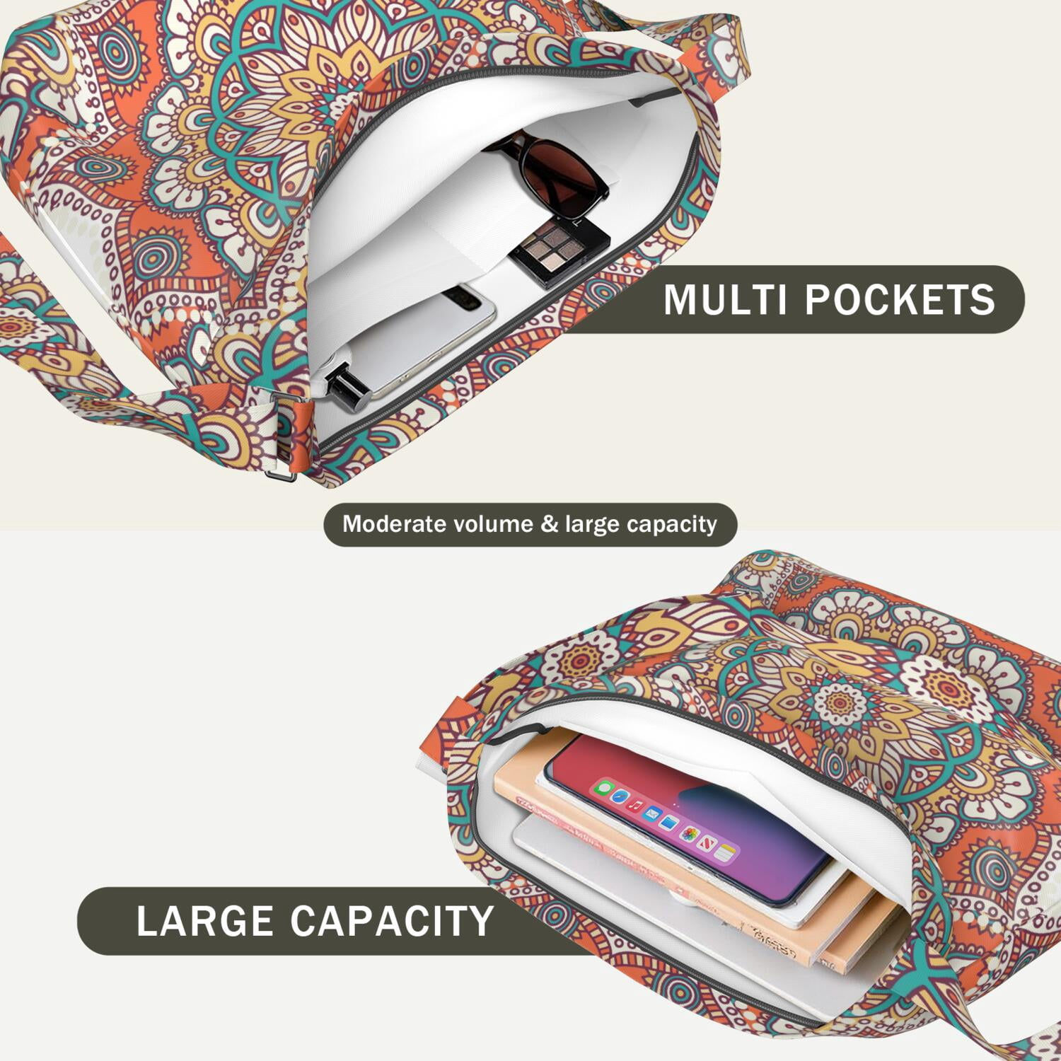 Vintage Traditional Mandala Tote Bag Fashionable Large Capacity Shopper Bag for Travelers