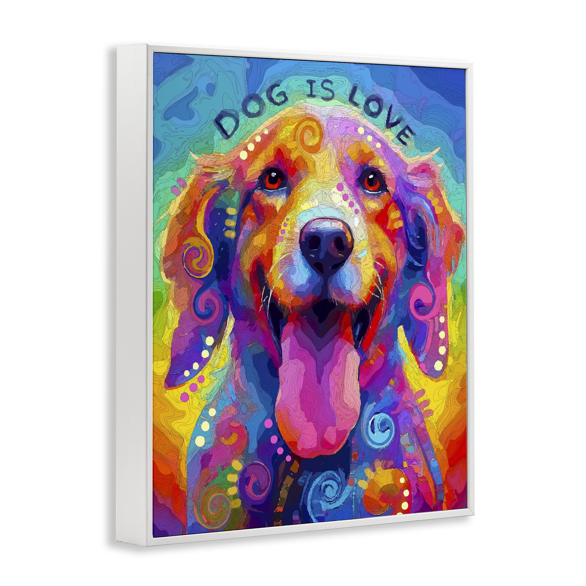 Dog Is Love Swirled Pattern White Framed Giclee Art, design by Dean Russo- Evolution Collection