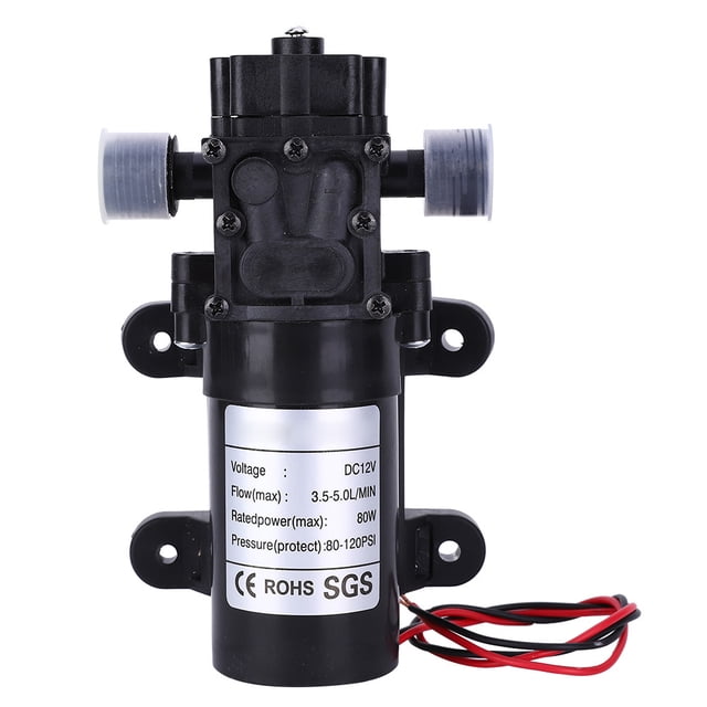 Minibomba de diafragma antirreflujo autocebante DC12V FL3210H-80W, salida de agua derecha de 1/2 pulg.