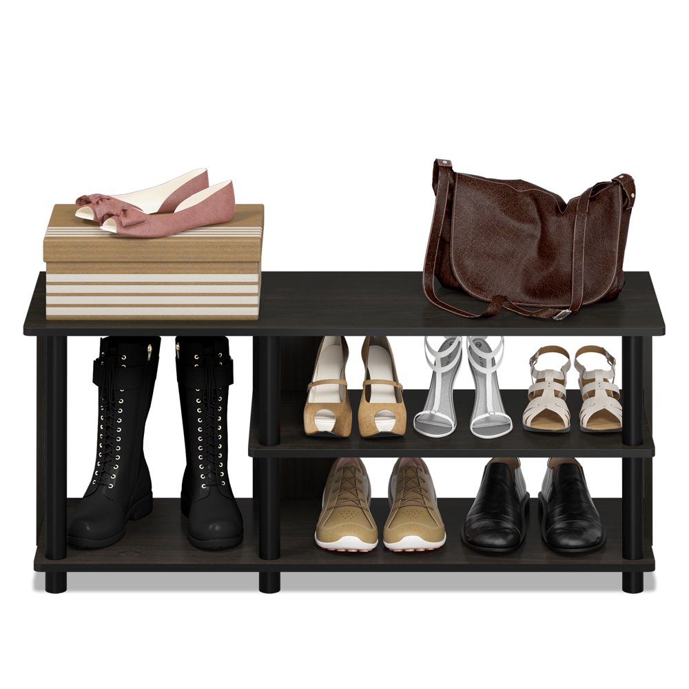 Furinno TurnNTube Compact Multi Storage Shoe Rack, Espresso/Black