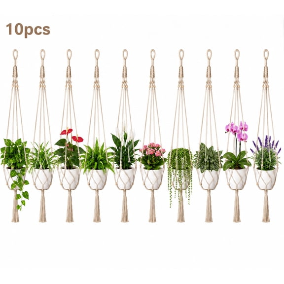 10-Pack Macrame Plant Hangers, 40 Inch  Jute Rope Hanging Baskets for Indoor Outdoor Garden Decor, Plant Holder for Pots, Boho Home Wall Decoration