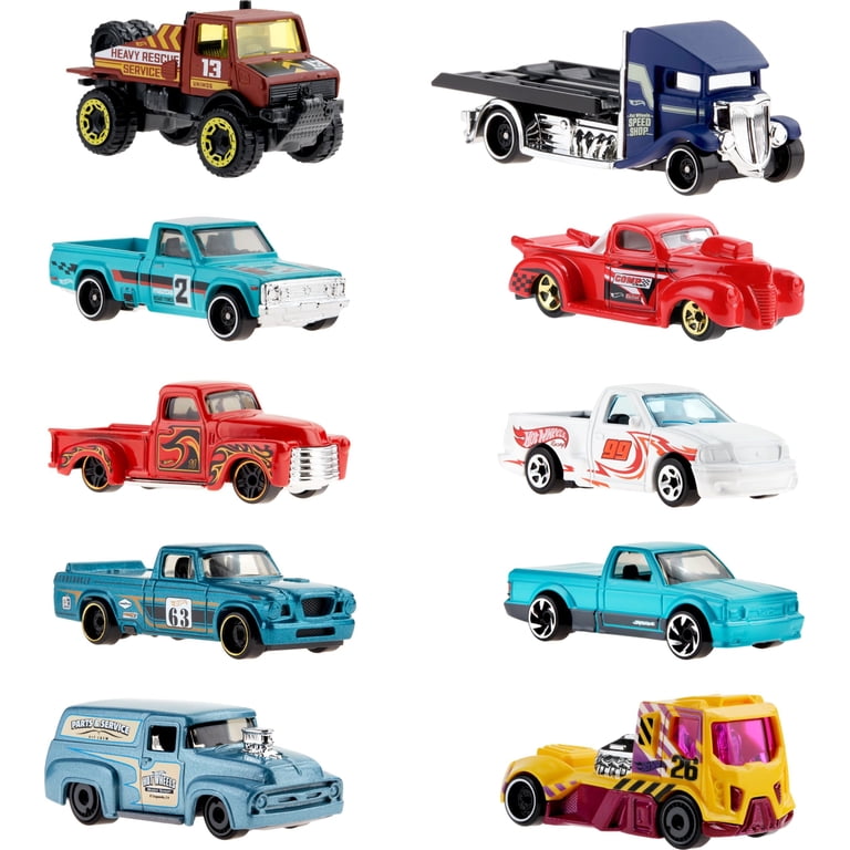 Hot Wheels 10-Pack Toy Trucks, 1:64 Scale, Licensed & Unlicensed