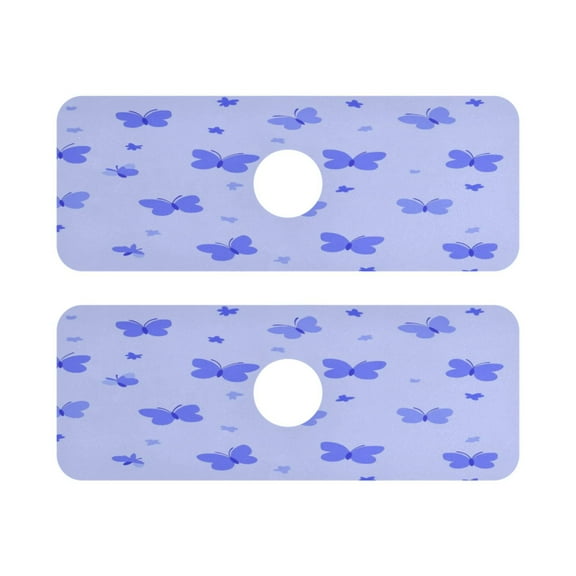Pastel Butterflies Pattern Quick Dry Silicone Algae Faucet Pad 14.7x5.4in 2 Pack Absorbent Mat for Kitchen Sink, Bathroom Countertop