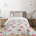 thumbnail image 3 of Ambesonne Fun Quilted Bedspread Set 2 Pcs, Happy Whales Pattern, Twin Size, Mint Peach Pink, 3 of 6