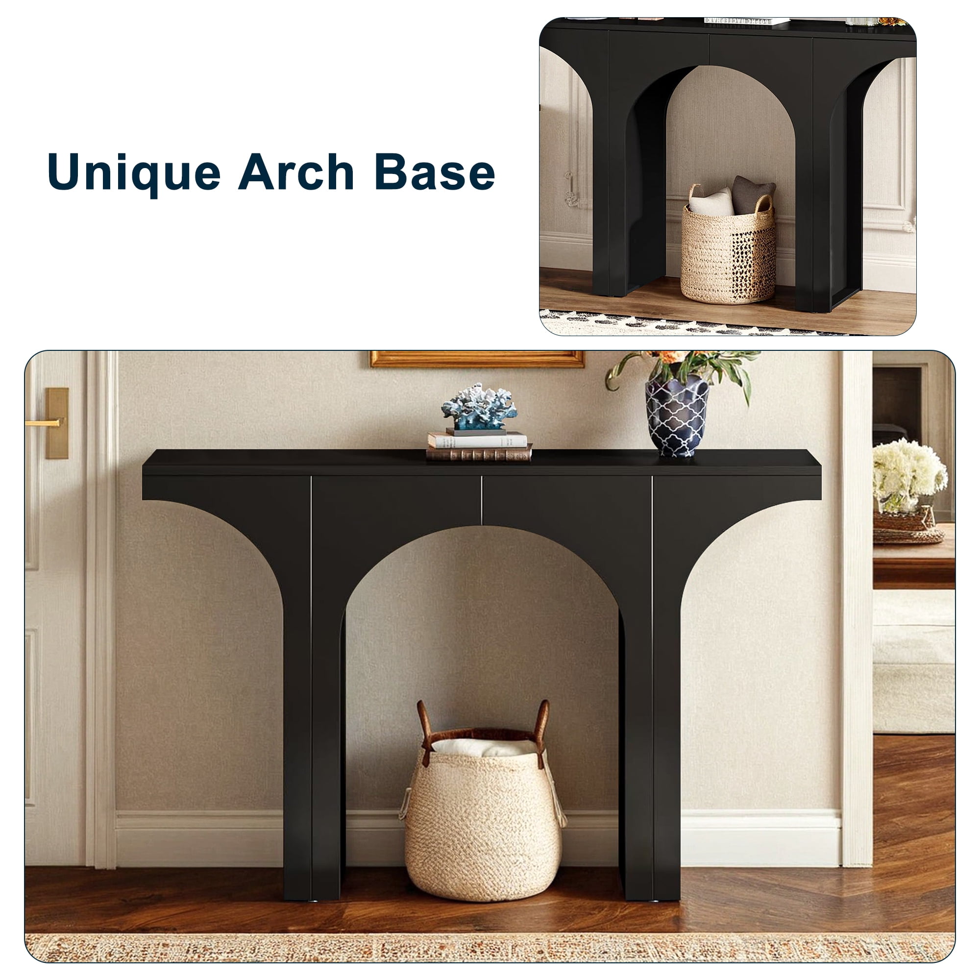 Demi Bonn 47" Console Table, Wooden Entryway Table Sofa Table with Arch Base for Hallway, Bedroom, Living Room, Black