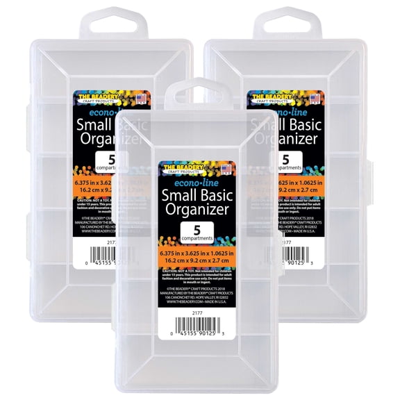 The Beadery - 5 Compartment Clear Storage Box - 3 Pack - 2177