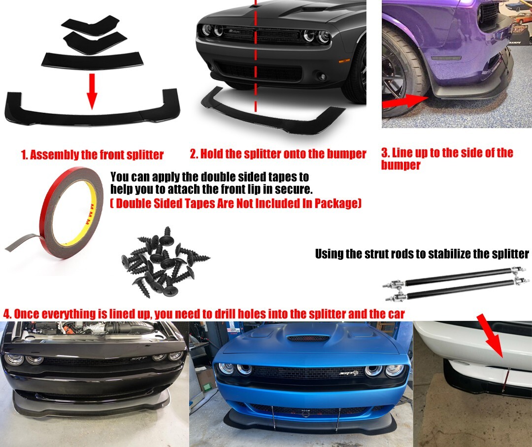 Front Bumper Lip Splitter Spoiler + Strut Rods