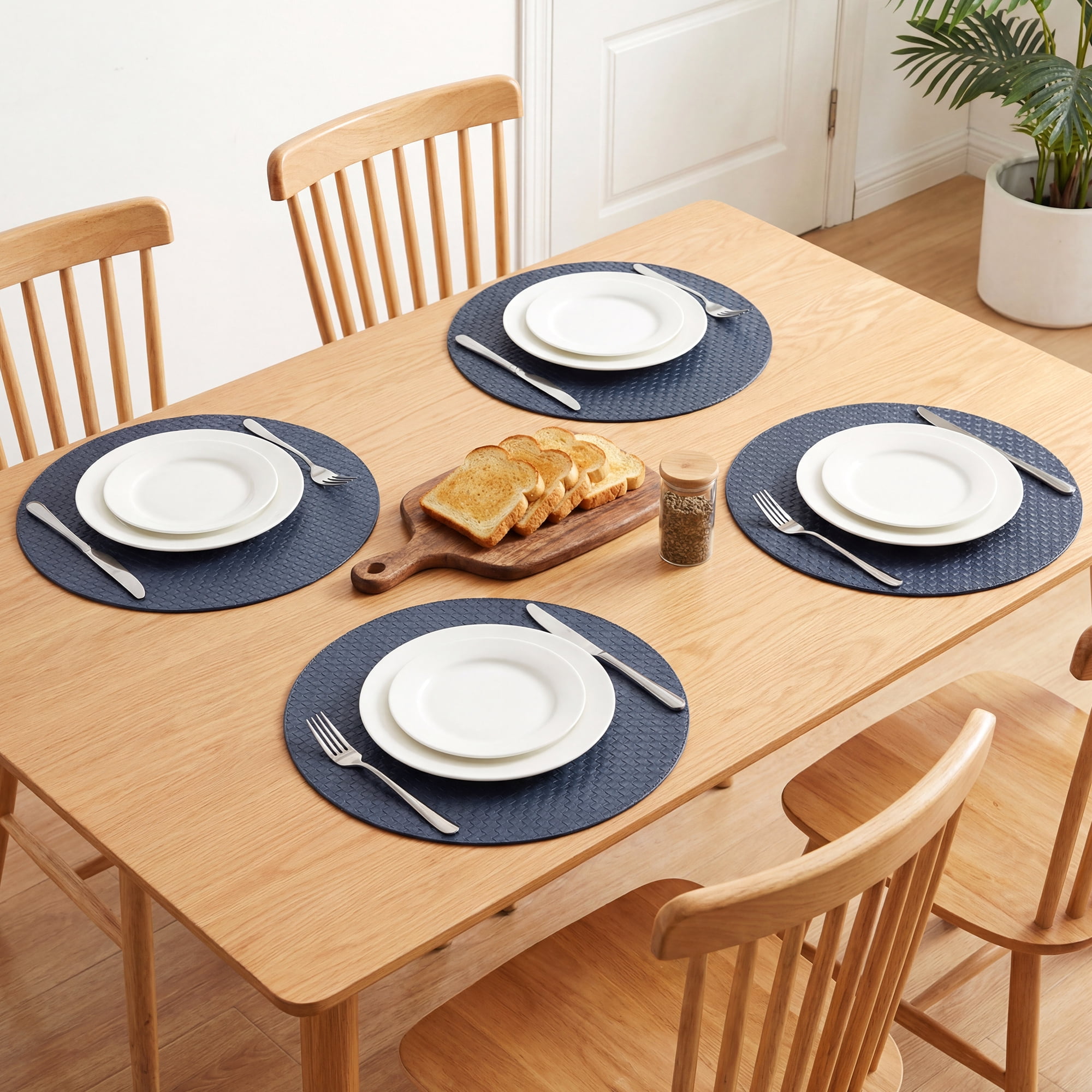 Unique Bargains Round Placemats 6pcs Faux Leather Placemats Blue 15"x15"