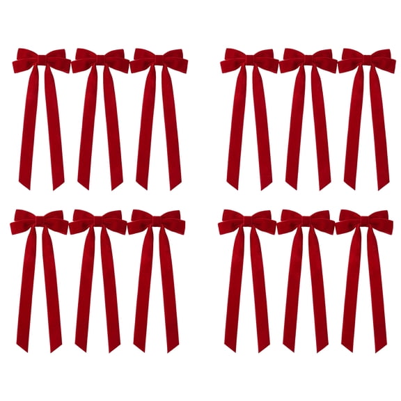 12-Pack Large Velvet Christmas Bows, Pre-Tied Gift Wrap Ribbon with Gold Wire, 50 x 20 x 3.8 cm