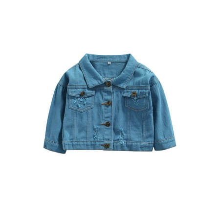 

Binpure Toddlers Denim Jacket Solid Color Lapel Single-breasted Outwear