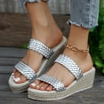 thumbnail image 4 of Rokment Metallic Silver Boho Espadrilles Platform Wedge Dress Sandals for Women Fashion Casual Braided Leather Open Toe Chunky High Heels Beach Summer Shoes A Size 6, 4 of 8