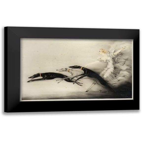 Vintage Apple Collection 14x10 Black Modern Framed Museum Art Print Titled - Art_Deco_Woman_Greyhounds