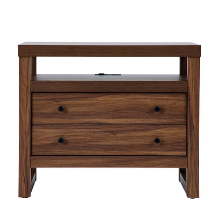 BETTER HOMES & GARDENS EZRA 2-DRAWER NIGHTSTAND WITH USB, WALNUT FINISH