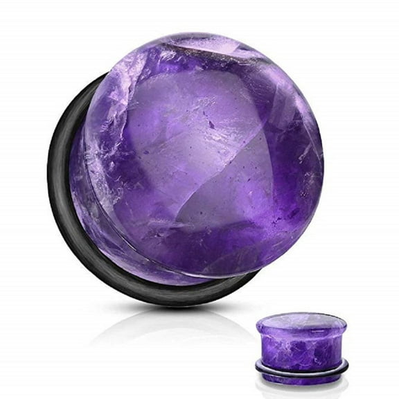 Single Flared Plug Ear Tunnel 6 to 5/8" Gauge  Amethyst Stone - Pair