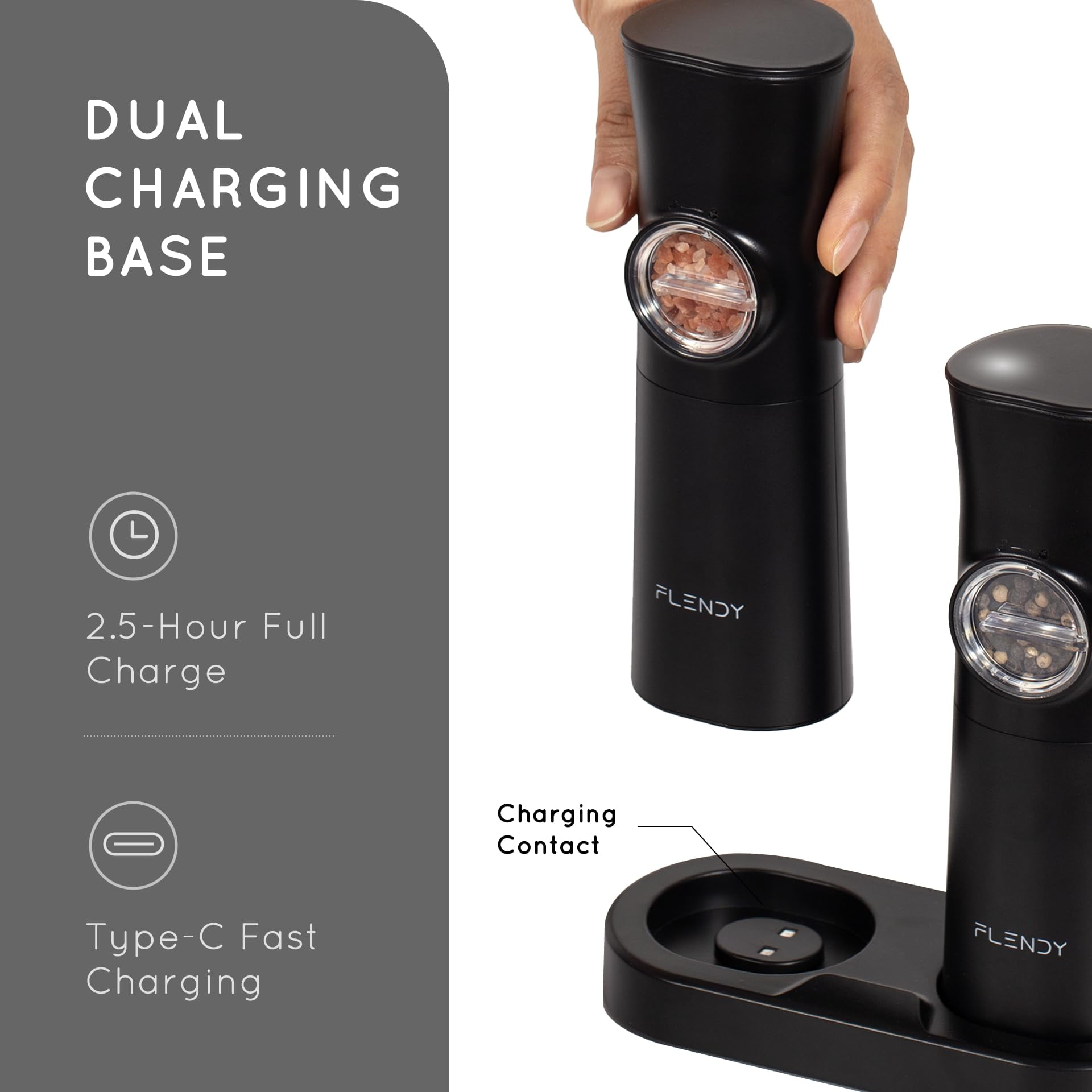 Flendy Gravity Ensemble De Moulins à Poivre Et Sel électriques Rechargeables Avec Base De Charge USB C Sauge