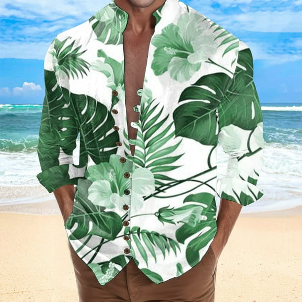 Camisas s Para Hombre De Vestir Camisa de manga larga con estampado 3D digital y cuello con botones sueltos para ocio en la playa para hombre Green L Walmart en linea