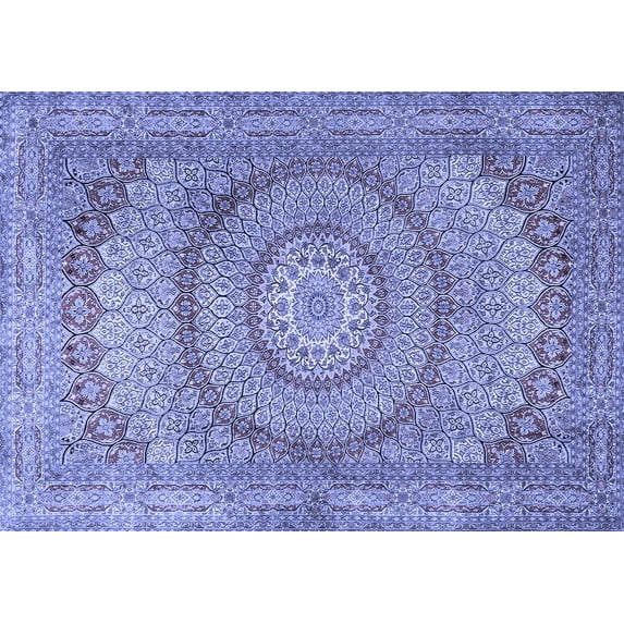 Ahgly Company Machine Washable Indoor Rectangle Medallion Blue Traditional Area Rugs, 7' x 9'