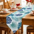 thumbnail image 2 of Teal Blue Palm Leaves Table Runner Linen Burlap Table Runner 72 Inches Long Tropical Botanical Summer Dresser Scarves for Kitchen Island Coffee Dining Room Party Wedding Banquet Holiday Decor 18"x72", 2 of 8