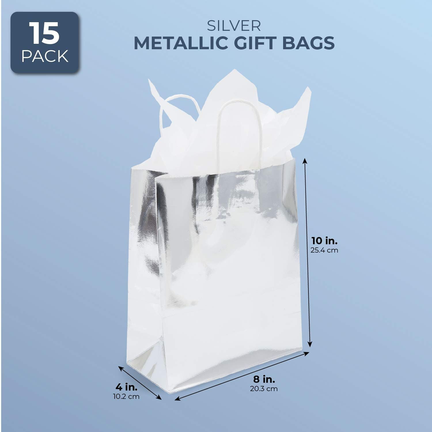 12 Metallic Paper Carrier// Gift Bags Silver 27cmx23x7cm