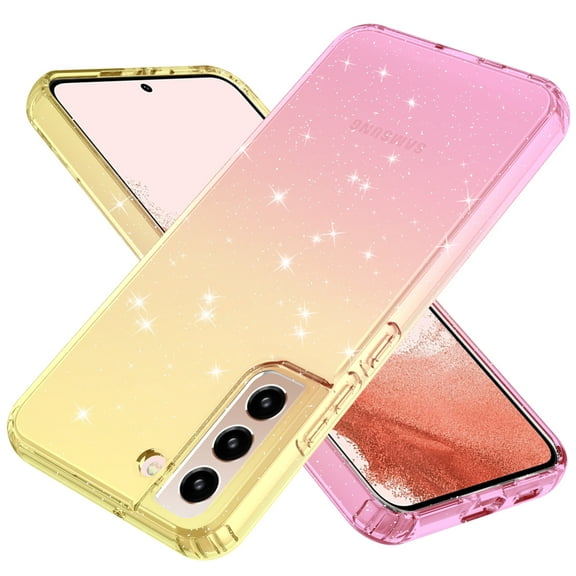 KIQ Gradient TPU Series For Samsung Galaxy S22 Plus Case Sparkly Bling Glitter Slim Protective S22 Case For Samsung Galaxy S22 Plus 2022 (Yellow/Pink)